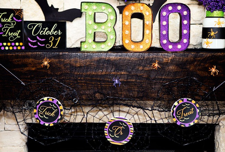 Colorful Halloween Mantel Decor + FREE Printables