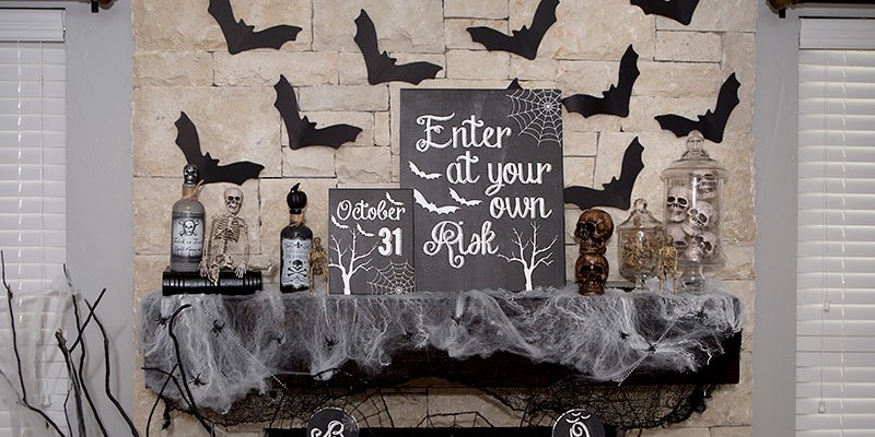 spooky halloween mantel decor black and white halloween