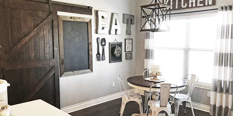Farmhouse Dining Room Decor with a gallery wall