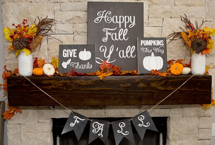 Chalkboard Fall Mantel Home Decor + FREE Printables