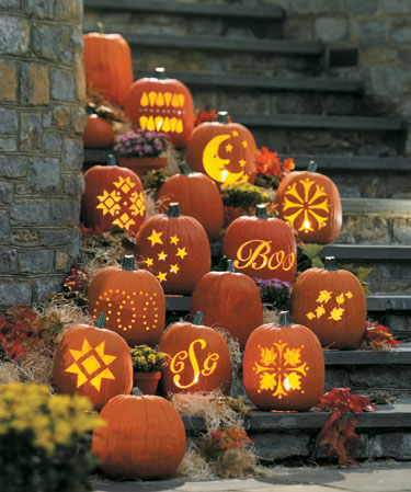 pumpkins on stairs