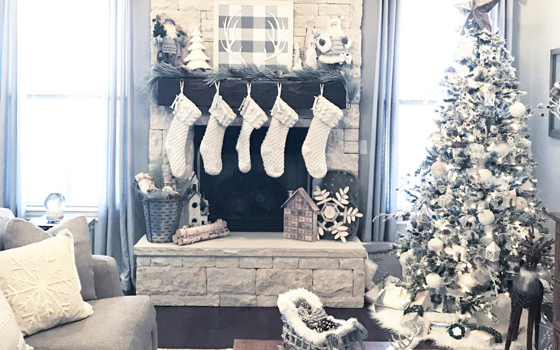 Farmhouse Christmas Decor with white and neutral touches.