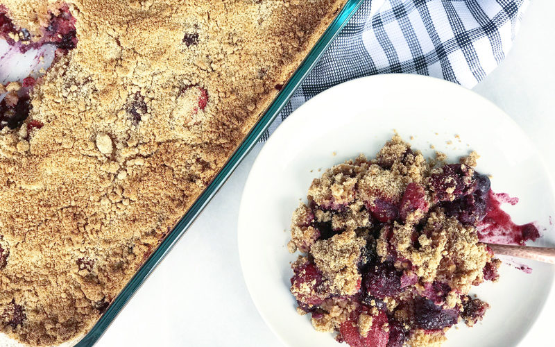 Delicious, easy, and healthy AIP Dessert Recipe. A yummy paleo triple berry crumble that is egg free, dairy free, nut free, gluten free, and vegan.